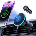 Glangeh Magnetic Wireless Car Charger, Compatible with MagSafe Car Charger, Auto-Alignment Fast Charge, Enhanced Stable Hook, Compatible with iPhone 15/14/13/12 Series (Include QC3.0 Car Charger)