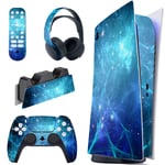 playvital Blue Nebula Full Set Skin Decal for ps5 Console Digital Edition,Sticker Vinyl Decal Cover for ps5 Controller & Charging Station & Headset & Media Remote