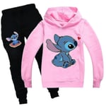 Barn Flickor Stitch Träningsoverall Huvtröja Toppar Huvtröja Joggingbyxor Set Outfits Kläder 11- Pink