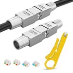 Lot de 2 RJ45 CAT 7 Connecteur, Connecteur RJ45 CAT 7 Femelle Connecteur RJ45 Sans Outil pour Cable Plat CAT 7 pour Câble de pose LAN Ethernet CAT 7.[G1640]