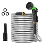 HOHAOO XR 75FT BXG, Expandable Metal 75 FT, Flexible Garden 10 Modes Spray Gun & Solid Brass Connectors, No Kink, No-Tangle, Tough & Flexible, Rust Proof Water Hose for Yard, Outdoor, Silver