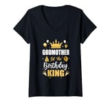 Womens Godmother Of The Birthday King Boys Men Bday Party For Him V-Neck T-Shirt