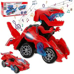 Transformerande Dinosaurie Leksak, Transformerande Dinosaurie Bil, Automatisk Transformerande Dinosaurie Bil Med Musik Och LED-Ljus Red