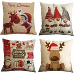 Taie D'oreiller, Lot De 4 En Coton Et Coton Noël Wapiti Le Père Noël Bonhomme De Neige Nain Imprimé Housse De Coussin Carré Pour Lit Voiture De La