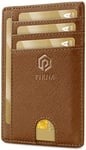 Porte Carte Bancaire Fin et Petit, Portefeuille pour Hommes et Femmes avec Pochette d'Argent & Boîte-Cadeau, Porte-Cartes de Crédit RFID, Porte Carte Bancaire Anti Piratage pour Homme - Marron Caramel