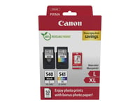 Canon Pg-540L/Cl-541Xl Photo Value Pack - Blank - 2-Pack - Lång Livslängd - Svart, Färg (Cyan, Magenta, Gul) - Original - Hängande Låda - Bläckbehållare / Papperspaket - För Pixma Mg3250, Mg3550, Mg3650, Mg4250, Mx395, Mx455, Mx475, Mx525, Mx535, Ts