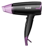 YASHE Travel Hairdryer with Folding Handle, 1700W Fast Drying Blow Dryer with 1 Concentrator, Dual Heat & Speed Settings, Cool Shot Button, Lightweight & Compact Design, Hang Loop, Black/Purple