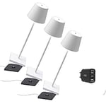 [AmazonExclusive] Zafferano Set 3x lampes portables Poldina Pro, chargeur triple USB Aiino pour charger lampe/smartphone en simultané, LED tactile réglable, base de charge à contact, H38cm - Blanc