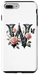 Coque pour iPhone 7 Plus/8 Plus Letter W Initial Floral Monogram Rose Pink Flower Butterfly