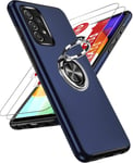 Coque Pour Samsung Galaxy A52 4g/5g/A52s 5g Avec 2 Verre Trempé Vitre Protection Et Anneau Telephone,Militaire Pc Et Tpu Silicone Etui Antichoc Housse Pour Samsung A52 4g/5g/A52s 5g - Bleu(Q819)