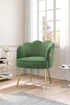 Green Matte Velvet Petal Backrest Tub Armchair with Golden Metal Legs