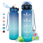 Gourde 1L, Gourde Sport, Gourde avec Paille Réutilisable Réutilisable, Bouteille d'eau avec Marqueur de Temps, Water Bottle pour Adulte, l'école, Cyclisme, Voyage, Camping, Fitness, Yoga, Bureau