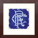 L Lumartos Glasgow Rangers FC Badge on Blue Background Contemporary Home Decor Wall Art Watercolour Print, Mahogany, 14 x 14 Inches