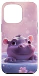 Coque pour iPhone 13 Pro Joli bébé hippopotame fond rose