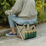 Ensemble d'outils de jardin polyvalents pour jardinier,tabouret pliant avec sac fourre-tout,kit d'outils de jardin avec poches