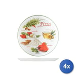 4x Assiettes à Pizza en Porcelaine Pizzafoods Assorti CM 31 Décoré Saturnia