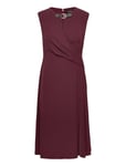 Buckle-Trim Georgette Cap-Sleeve Dress Knälång Klänning Burgundy Lauren Ralph Lauren