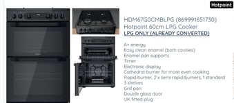 **LPG READY** Hotpoint HDM67G0CMB/UK Double Freestanding Gas Cooker - Black 60cm