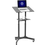 VIVO Mobile Lectern Multi-Purpose Podium, 24 x 16 inch Tray, Steel Height Adjustable Rolling Workstation with Storage, Black, CART-V03E