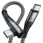 ZKAPOR Câble USB C vers USB C 90 Degrés 1M, Cable Type C 100W Cable USB C Angle Droit Charge Rapide Compatible avec iPhone 15/15 Pro Max, Samsung Galaxy S23, Pad Pro, Air, Huawei P40, Pixel