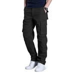 Aotorr Pantalon Cargo Polaire Elastique Homme avec Multipoches pour Hiver Pantalon Grande Taille en Coton pour Homme Noir M