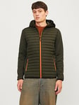 Jack & Jones Jack &amp; Jones Hooded Quilted Hybrid Jacket, Dark Green, Size M, Men