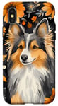 Coque pour iPhone X/XS Orange Aquarelle Floral Merle Shetland Sheepdog Art