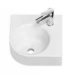 EMKE Lavabo 44 x 38.5 x 15.5 cm, Petit Lavabo Triangulaire à Poser, Installation Murale, Vasque Suspendue pour WC Invités et Salle de Bain, Blanc Brillant