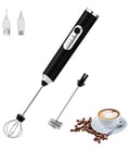 FIOUSY Handheld Electric Milk Frother with 2 Heads, Coffee Whisk Foam Mixer with USB Rechargeable 3 Speeds, Foam Maker Blender for Latte, Cappuccino, Hot Chocolate, Egg (Black)