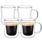 ComSaf 350ML Double Walled Glass Coffee Cups Set of 4, Heat Resistant Borosilicate Glasses Mugs with Handle, Insulated Thermo Tumbler for Tea Cappuccino Latte Hot/Cold Drinks