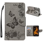 Butterfly läder Samsung Galaxy Xcover 4S fodral - Silver/Grå