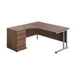 Office Hippo Heavy Duty Left Corner Radial Office Desk With 3 Drawer Desk High Storage, Home Office, Filing, PC Desk For Office or Home, 5 Yr Wty, MFC -Dark Walnut,White Frame, 160cm x 160.4cm