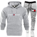 Tommy Hilfiger Herr Casual Tracksuit Set Hoodie Jogging Joggers Gym Sport Outfit Light Grey XL