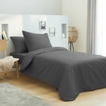 Univers Decor - Pack complet 4 pièces Anthracite housse de couette pour lit 90 x 190 cm 100% coton / 57 fils/cm²