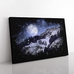 Big Box Art Full Moon Over The Mountains Paint Splash Canvas Wall Art Print Ready to Hang Picture, 76 x 50 cm (30 x 20 Inch), Black, Blue, Purple