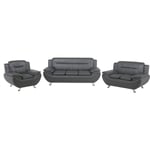 Ensemble Canapé 3 + 2 Places et Fauteuil en Cuir pu Gris Pieds Argent Chromés Idéal pour Salon au Style Moderne Beliani