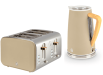 Swan Nordic Kettle  & 4 Slice Toaster. Scandi Design Set in Oatmeal Colour