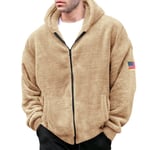 Herrar Vinter Sherpa Fodrad Huvtröja Zip Up Sweatshirt Jacka Khaki XXXL