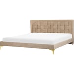 Lit Double Glamour avec Sommier 180 x 200 cm en Velours Tapissé Taupe Limoux