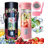 Mini Blender Rechargeable USB pour Smoothie, Milk-shake,Jus de fruits, Portable 350-420ml 6 Lames pour Sport et Voyage,Sans BPA,Noël Cadeau pour la Famille (Rose)