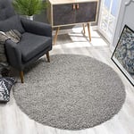 SANAT Tapis Rond, à Poils Longs, Moderne, pour Salon, Chambre à Coucher, Salle à Manger ou Chambre d'enfant, Gris Clair, Dimensions : 150 x 150 cm