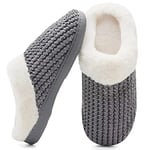 Hiver Pantoufles Femmes en Mousse Mémoire Confort Laine-Peluche Pantoufles Maison Intérieur Mignon Mules Chaussons Anti-Slip Chaud Souple House Chaussures pour Dames Gris,41.5