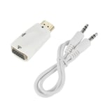 White-with cable Convertisseur de câble audio compatible HDMI vers VGA, convertisseur de câble audio 1080P, prise jack 3.5mm, PC, ordinateur portable, boîtier TV, écran d'ordinateur ""Nipseyteko