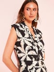 V by Very Leaf Print Wrap Sleeveless Blouse - Black/White, Print, Size 16, Women