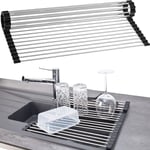 Roll Up - Egouttoir Vaisselle Pliable Inox Plastique Noir , Accessoire Cuisine, Egoutoire, Rangement et organisation de cuisine,ustensiles de