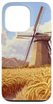 iPhone 13 Pro Wheat Fields With Windmills Landscape Vintage Graphic Case