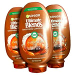 3x Garnier Ultimate Blends Coconut Oil Cocoa Butter Smoothing Conditioner 400ml