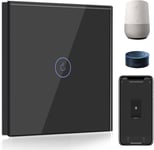 Interrupteur Connecte Wifi,Noir Interrupteur Va Et Vient Sans Fil Avec Ecran Tactile,1 Gang 2 Voie Interrupteur Tactile Mural Wifi,Compatible Avec Alexa Et Google Home(Ligne Neutre Requis)