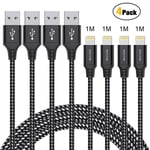 iPhone-laddningskabel, 4-pack 3ft/1m Lightning-kabel Nylon iPhone-kabel USB-synkroniseringskabel Snabb iPhone-laddningskabel för iPhone XS Max X X