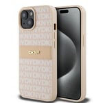 DKNY PU Leather Textured Tonal Stripe Magsafe Rear Case for iPhone 15 - Pink